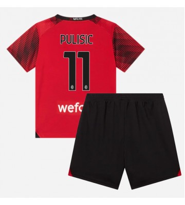 AC Milan Christian Pulisic #11 Koszulka Podstawowych Dziecięca 2023-24 Krótki Rękaw (+ Krótkie spodenki)